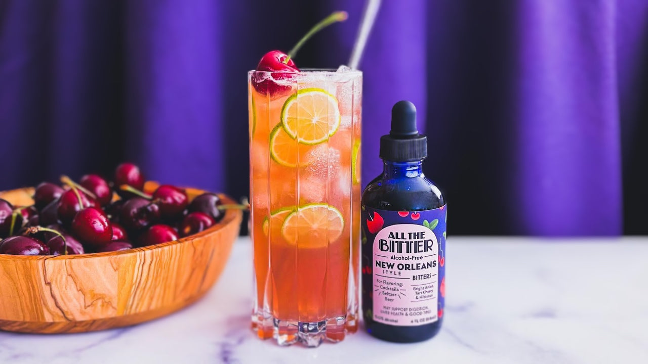 cherry lime gin rickey non-alcoholic cocktail mocktail