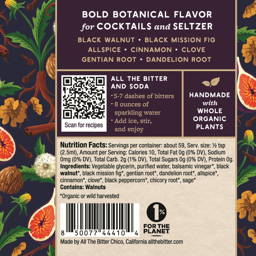 All The Bitter Fig & Walnut bitters back ingredient label
