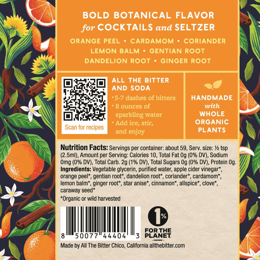 All The Bitter non alcoholic orange bitters back ingredient label