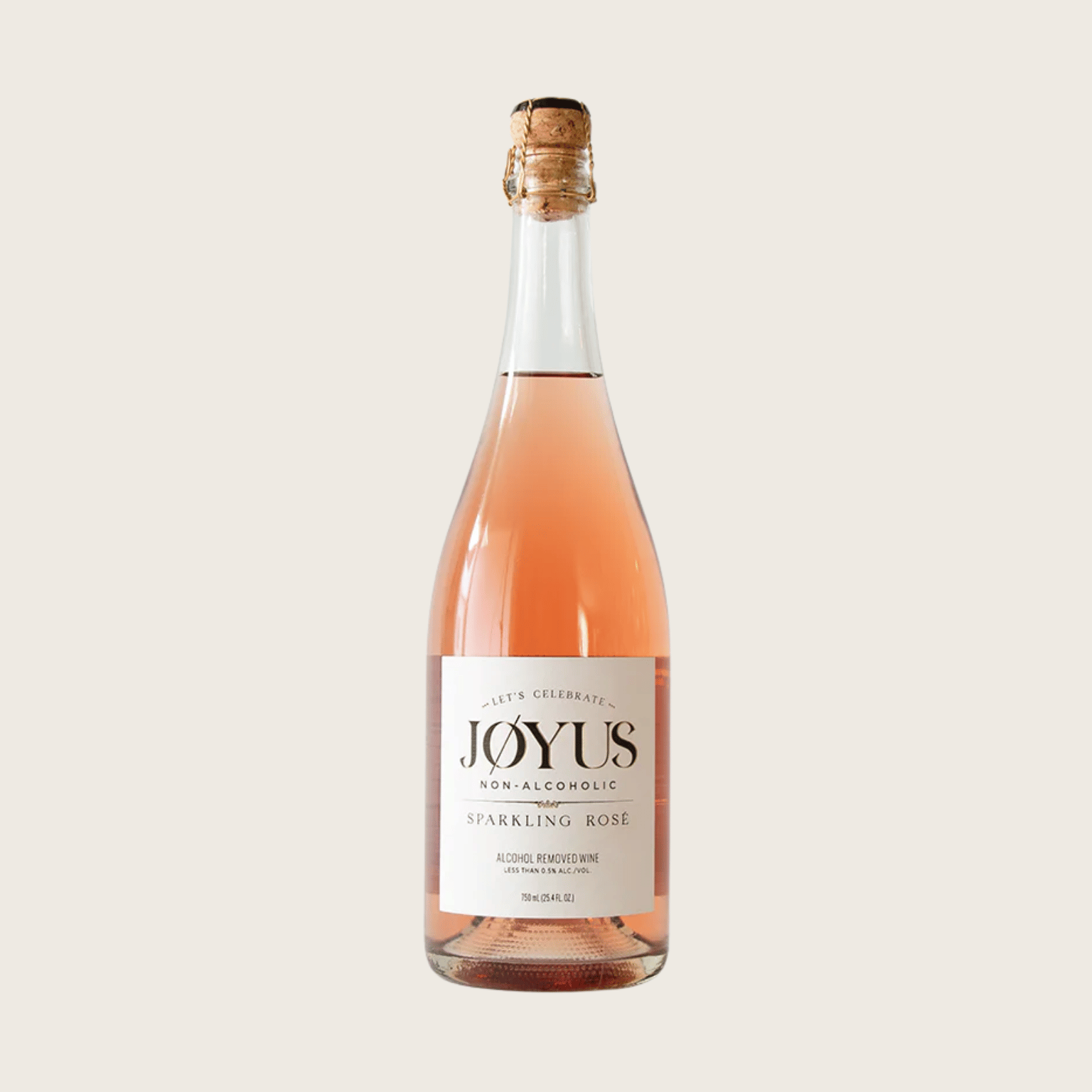 A bottle of Joyus non-alcoholic sparkling rose wine. style=