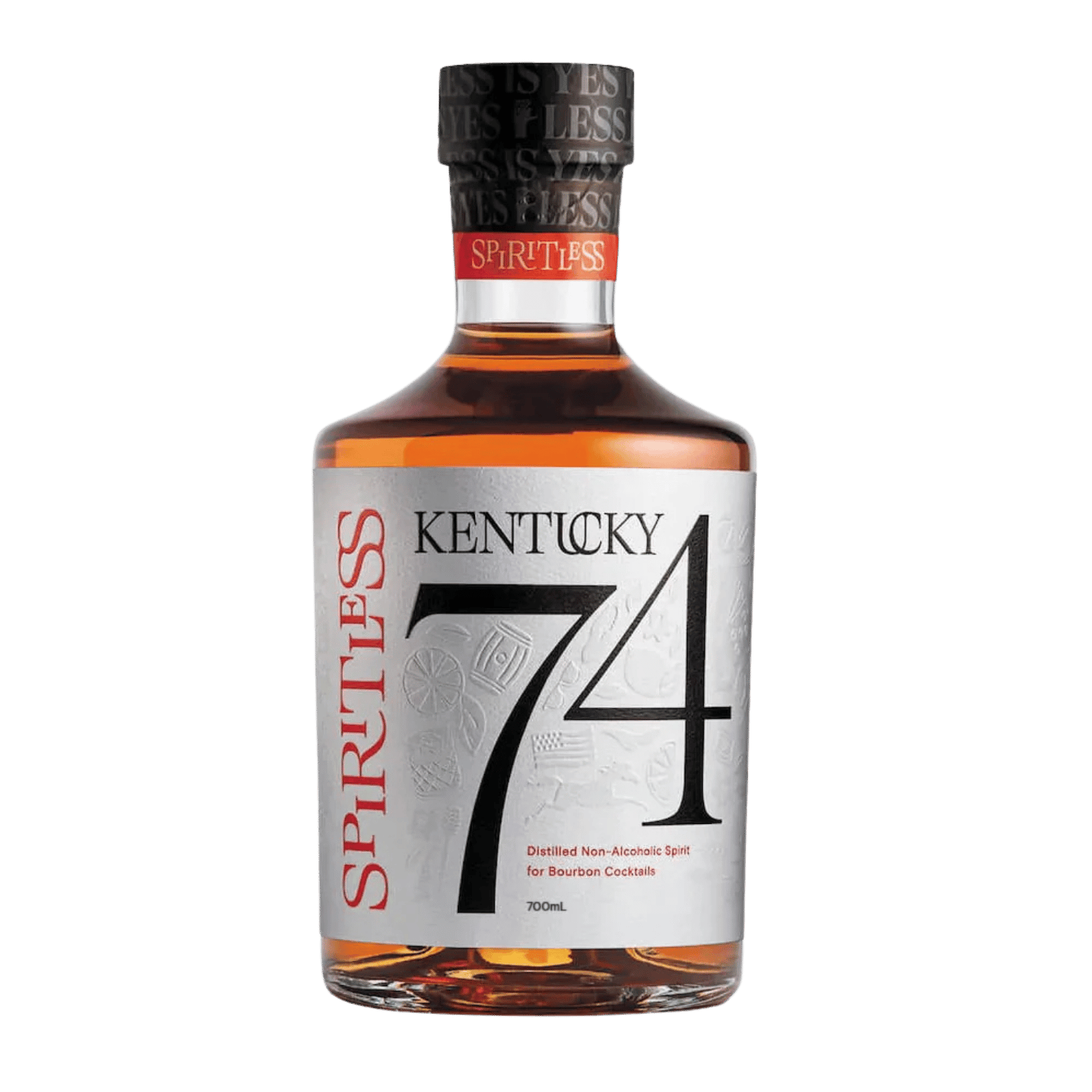 bottle of spiritless kentucky 74 non alcoholic whiskey