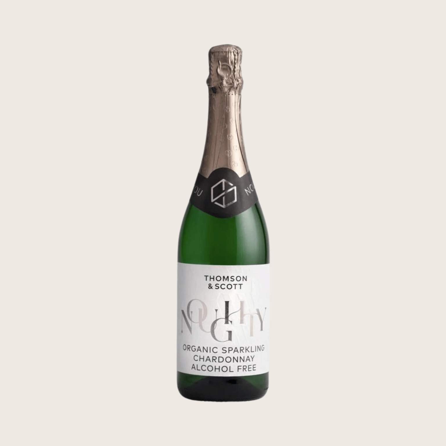 Bottle of Thomson & Scott Noughty alcohol-free sparkling chardonnay